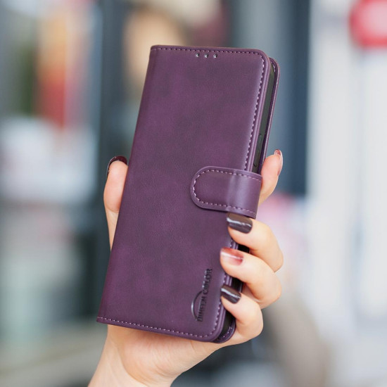 For Samsung Galaxy S24+ 5G Solid Color Calfskin Texture RFID Vegan Leather Phone Case(Purple)