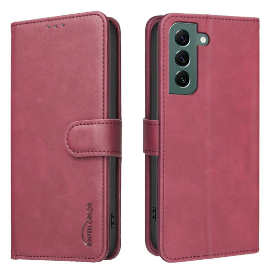 For Samsung Galaxy S24+ 5G Solid Color Calfskin Texture RFID Vegan Leather Phone Case(Red)