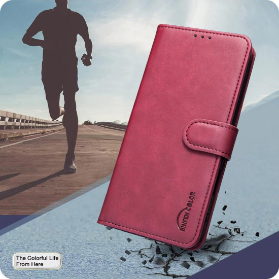 For Samsung Galaxy S24+ 5G Solid Color Calfskin Texture RFID Vegan Leather Phone Case(Red)