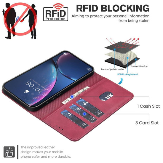 For Samsung Galaxy S24+ 5G Solid Color Calfskin Texture RFID Vegan Leather Phone Case(Red)