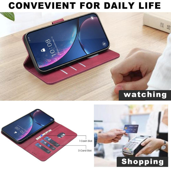 For Samsung Galaxy S24+ 5G Solid Color Calfskin Texture RFID Vegan Leather Phone Case(Red)