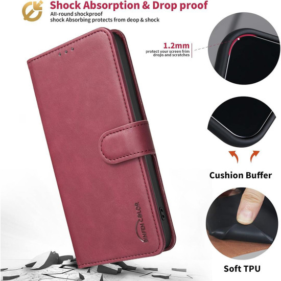 For Samsung Galaxy S24+ 5G Solid Color Calfskin Texture RFID Vegan Leather Phone Case(Red)
