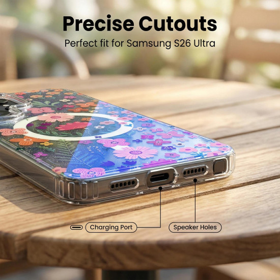 For Samsung Galaxy S24+ 5G IMD Blue Light Jungle Series Magnetic Phone Case(Flower)