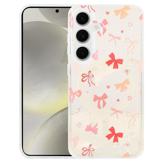 For Samsung Galaxy S24+ 5G IMD Blue Light Jungle Series Magnetic Phone Case(Pink Knot)