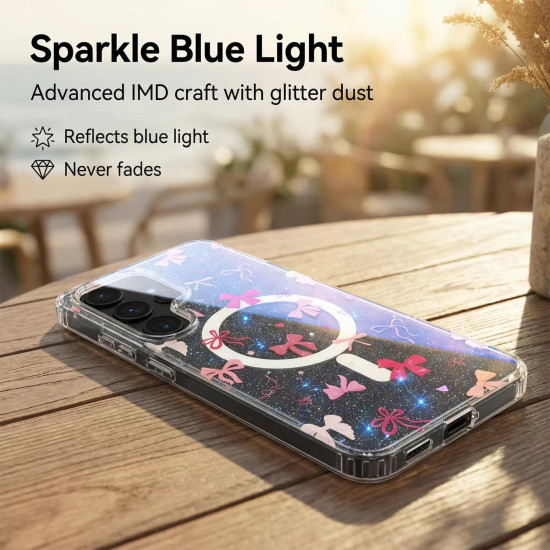 For Samsung Galaxy S24+ 5G IMD Blue Light Jungle Series Magnetic Phone Case(Pink Knot)