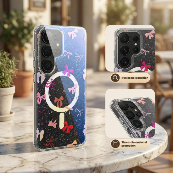 For Samsung Galaxy S24+ 5G IMD Blue Light Jungle Series Magnetic Phone Case(Pink Knot)