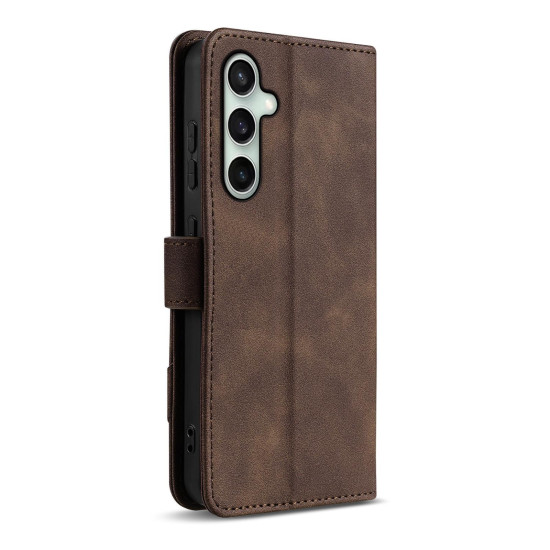 For Samsung Galaxy S24+ 5G AZNS A2 Series Tri-Card Wallet RFID Vegan Leather Phone Case with Strap(Brown)
