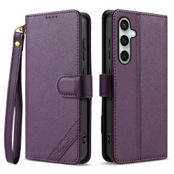 For Samsung Galaxy S24+ 5G AZNS A2 Series Tri-Card Wallet RFID Vegan Leather Phone Case with Strap(Purple)