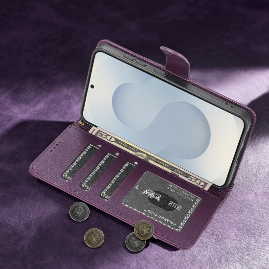 For Samsung Galaxy S24+ 5G AZNS A2 Series Tri-Card Wallet RFID Vegan Leather Phone Case with Strap(Purple)