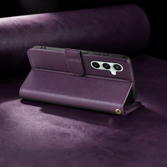 For Samsung Galaxy S24+ 5G AZNS A2 Series Tri-Card Wallet RFID Vegan Leather Phone Case with Strap(Purple)