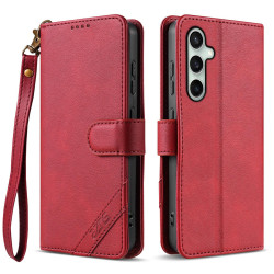 For Samsung Galaxy S24+ 5G AZNS A2 Series Tri-Card Wallet RFID Vegan Leather Phone Case with Strap(Red)