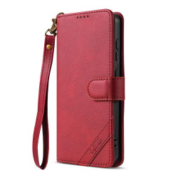 For Samsung Galaxy S24+ 5G AZNS A2 Series Tri-Card Wallet RFID Vegan Leather Phone Case with Strap(Red)