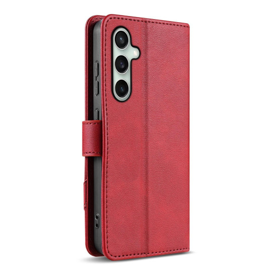 For Samsung Galaxy S24+ 5G AZNS A2 Series Tri-Card Wallet RFID Vegan Leather Phone Case with Strap(Red)