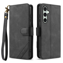 For Samsung Galaxy S24+ 5G AZNS A2 Series Tri-Card Wallet RFID Vegan Leather Phone Case with Strap(Black)