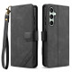 For Samsung Galaxy S24+ 5G AZNS A2 Series Tri-Card Wallet RFID Vegan Leather Phone Case with Strap(Black)
