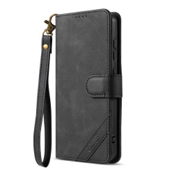 For Samsung Galaxy S24+ 5G AZNS A2 Series Tri-Card Wallet RFID Vegan Leather Phone Case with Strap(Black)