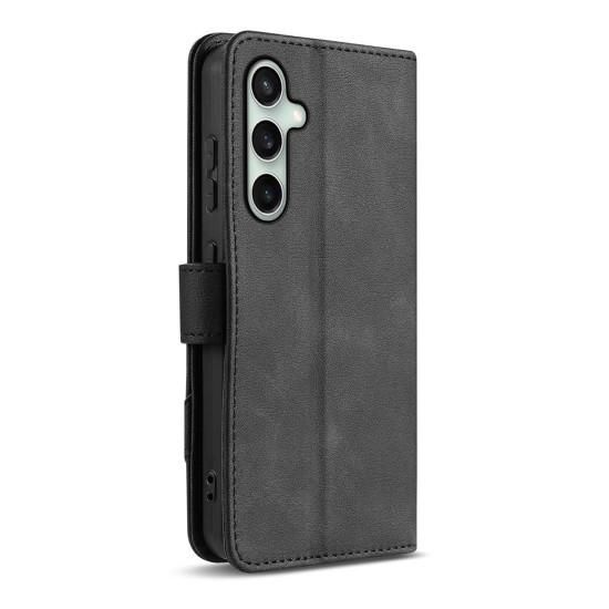 For Samsung Galaxy S24+ 5G AZNS A2 Series Tri-Card Wallet RFID Vegan Leather Phone Case with Strap(Black)