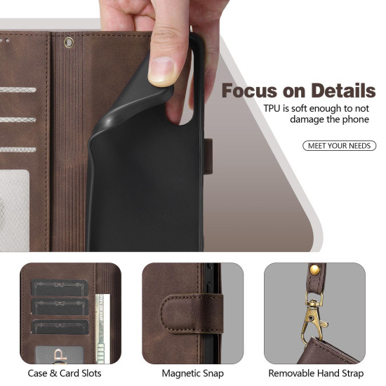 For Samsung Galaxy S24+ 5G AZNS A2 Series Tri-Card Wallet RFID Vegan Leather Phone Case with Strap(Black)