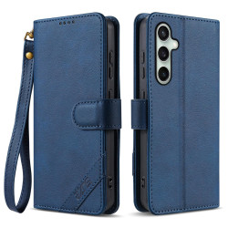 For Samsung Galaxy S24+ 5G AZNS A2 Series Tri-Card Wallet RFID Vegan Leather Phone Case with Strap(Blue)