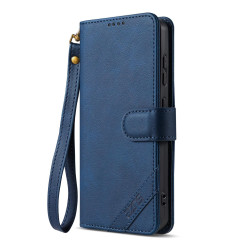 For Samsung Galaxy S24+ 5G AZNS A2 Series Tri-Card Wallet RFID Vegan Leather Phone Case with Strap(Blue)