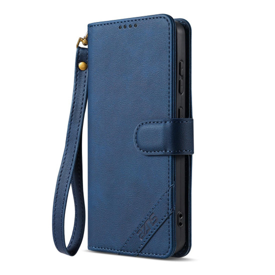 For Samsung Galaxy S24+ 5G AZNS A2 Series Tri-Card Wallet RFID Vegan Leather Phone Case with Strap(Blue)