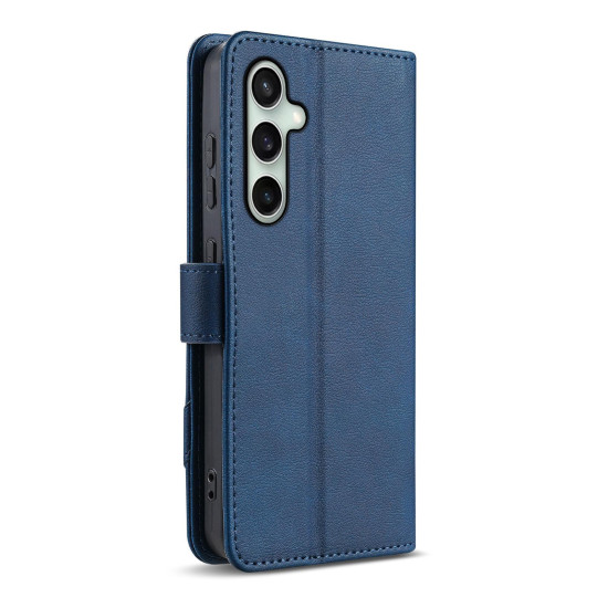 For Samsung Galaxy S24+ 5G AZNS A2 Series Tri-Card Wallet RFID Vegan Leather Phone Case with Strap(Blue)