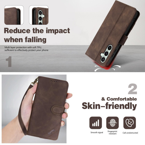 For Samsung Galaxy S24+ 5G AZNS A2 Series Tri-Card Wallet RFID Vegan Leather Phone Case with Strap(Blue)
