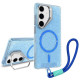 For Samsung Galaxy S24+ 5G Camera Bracket Glitter Magnetic Phone Case with Lanyard(Blue)