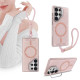 For Samsung Galaxy S24+ 5G Camera Bracket Glitter Magnetic Phone Case with Lanyard(Pink)