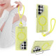 For Samsung Galaxy S24+ 5G Camera Bracket Glitter Magnetic Phone Case with Lanyard(Yellow)