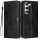 For Samsung Galaxy S23+ 5G Sunflower Embossed Vegan Leather Phone Case with Small Black Rope(Black)