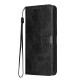 For Samsung Galaxy S23+ 5G Sunflower Embossed Vegan Leather Phone Case with Small Black Rope(Black)