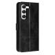 For Samsung Galaxy S23+ 5G Sunflower Embossed Vegan Leather Phone Case with Small Black Rope(Black)