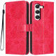 For Samsung Galaxy S23+ 5G Sunflower Embossed Vegan Leather Phone Case with Small Black Rope(Red)