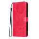 For Samsung Galaxy S23+ 5G Sunflower Embossed Vegan Leather Phone Case with Small Black Rope(Red)