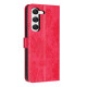 For Samsung Galaxy S23+ 5G Sunflower Embossed Vegan Leather Phone Case with Small Black Rope(Red)