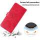 For Samsung Galaxy S23+ 5G Sunflower Embossed Vegan Leather Phone Case with Small Black Rope(Red)