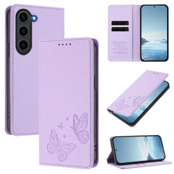 For Samsung Galaxy S23+ 5G Strong Magnetic Dual Butterfly RFID Vegan Leather Phone Case(Light Purple)