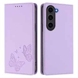For Samsung Galaxy S23+ 5G Strong Magnetic Dual Butterfly RFID Vegan Leather Phone Case(Light Purple)