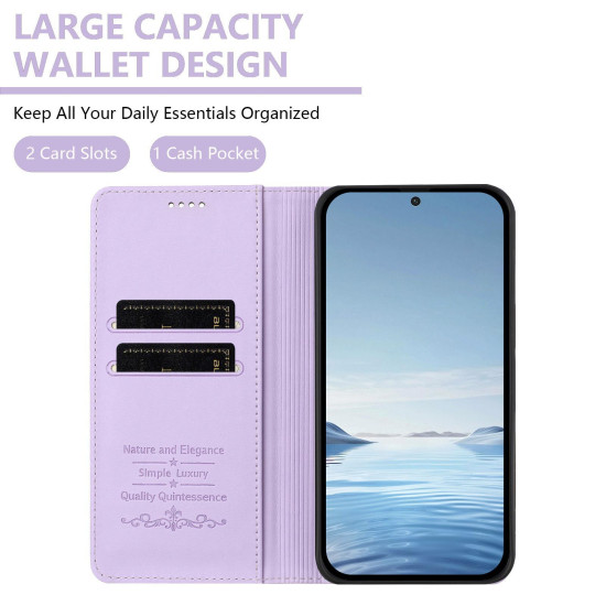 For Samsung Galaxy S23+ 5G Strong Magnetic Dual Butterfly RFID Vegan Leather Phone Case(Light Purple)