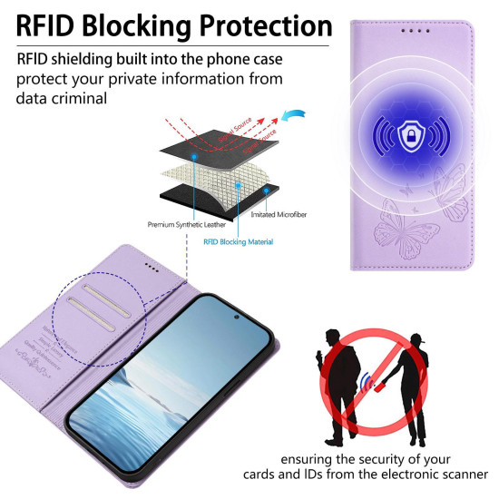 For Samsung Galaxy S23+ 5G Strong Magnetic Dual Butterfly RFID Vegan Leather Phone Case(Light Purple)