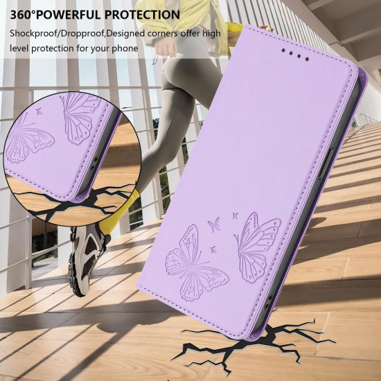 For Samsung Galaxy S23+ 5G Strong Magnetic Dual Butterfly RFID Vegan Leather Phone Case(Light Purple)