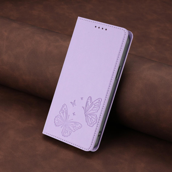 For Samsung Galaxy S23+ 5G Strong Magnetic Dual Butterfly RFID Vegan Leather Phone Case(Light Purple)