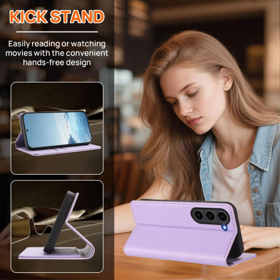 For Samsung Galaxy S23+ 5G Strong Magnetic Dual Butterfly RFID Vegan Leather Phone Case(Light Purple)