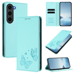 For Samsung Galaxy S23+ 5G Strong Magnetic Dual Butterfly RFID Vegan Leather Phone Case(Mint Green)