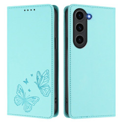 For Samsung Galaxy S23+ 5G Strong Magnetic Dual Butterfly RFID Vegan Leather Phone Case(Mint Green)
