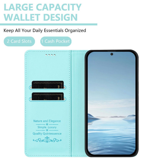 For Samsung Galaxy S23+ 5G Strong Magnetic Dual Butterfly RFID Vegan Leather Phone Case(Mint Green)