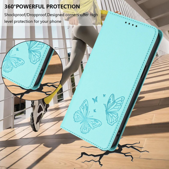 For Samsung Galaxy S23+ 5G Strong Magnetic Dual Butterfly RFID Vegan Leather Phone Case(Mint Green)