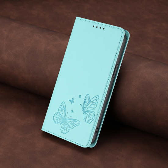 For Samsung Galaxy S23+ 5G Strong Magnetic Dual Butterfly RFID Vegan Leather Phone Case(Mint Green)