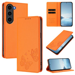 For Samsung Galaxy S23+ 5G Strong Magnetic Dual Butterfly RFID Vegan Leather Phone Case(Orange)